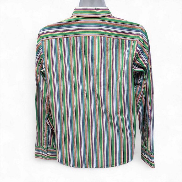 Lauren Ralph Lauren Womens Striped Button Up Top Tab Sleeves Size Petite Small - Picture 2 of 7